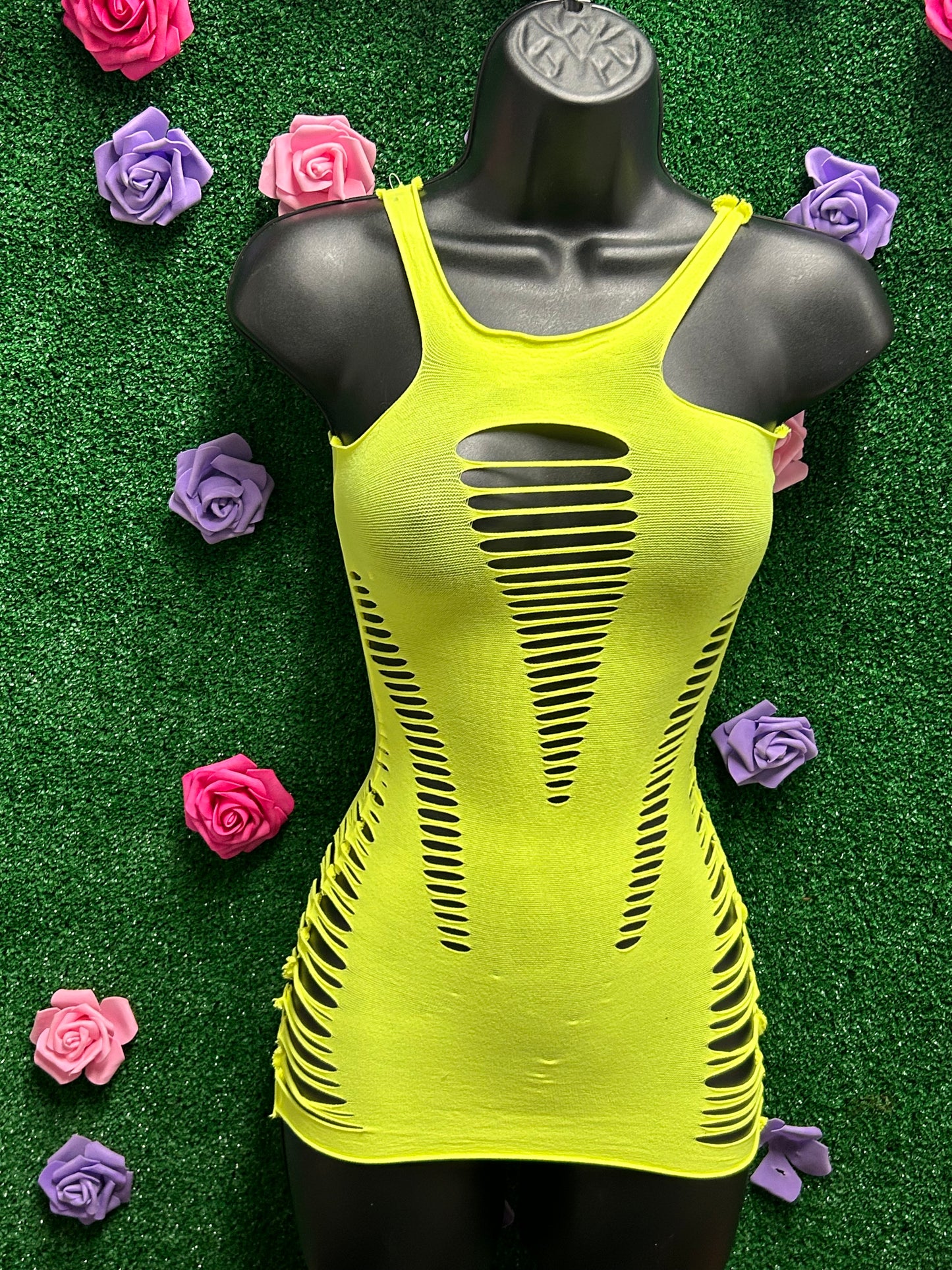 Neon Yellow Fishnet Dress