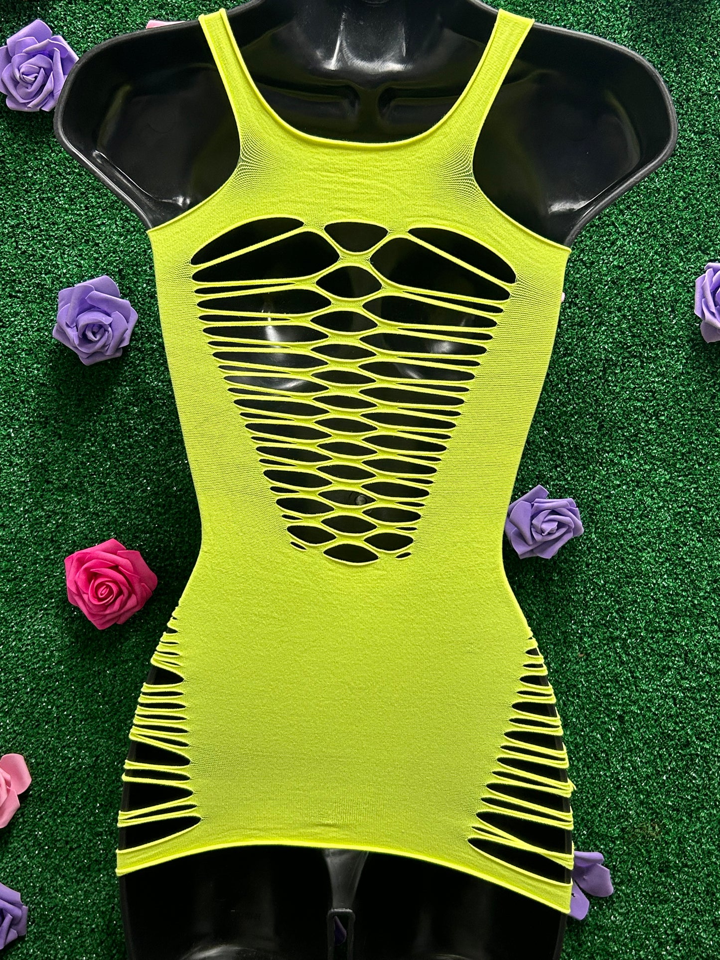 Neon Yellow Fishnet Dress